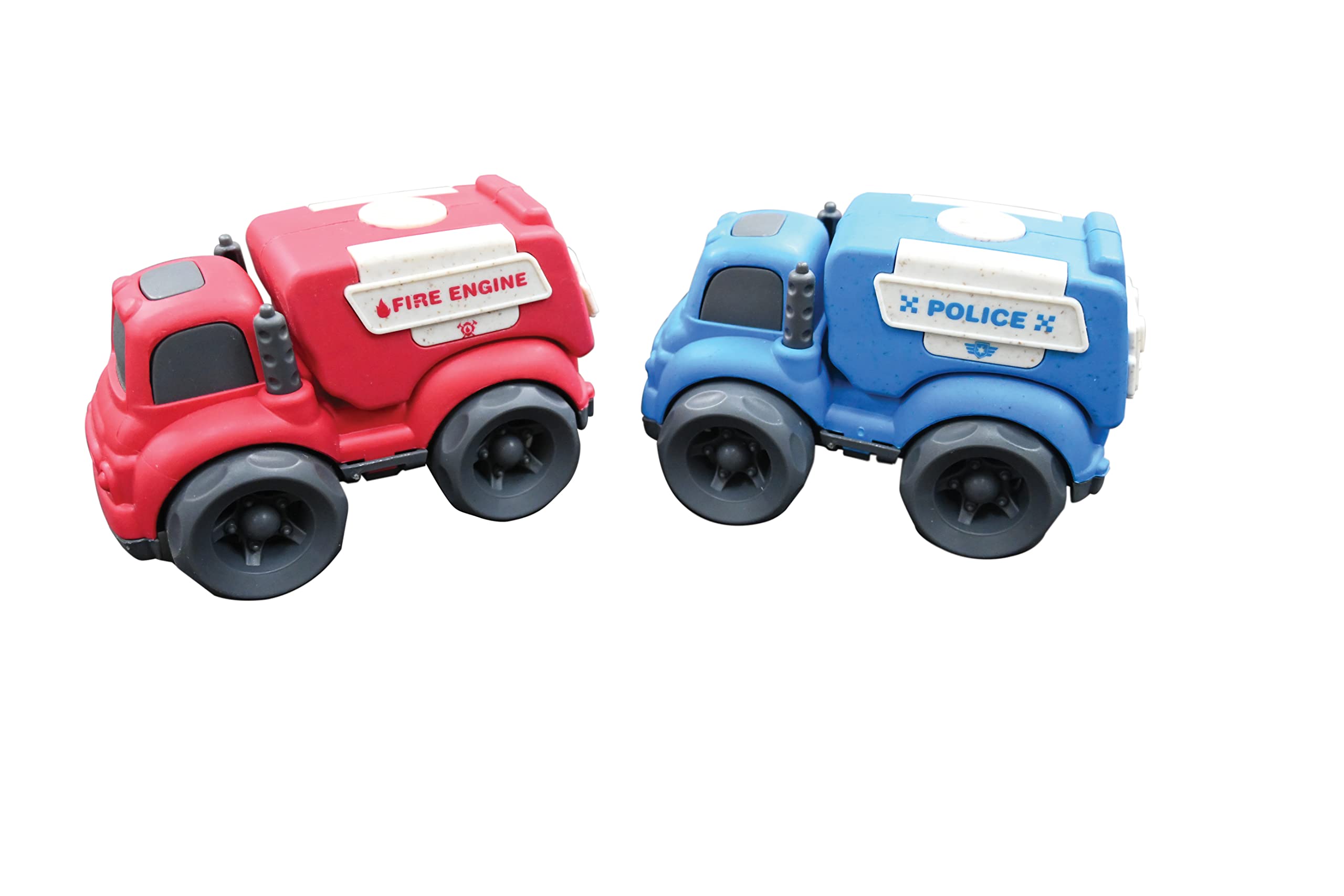 LEXIBOOK, Bio Toys, Set of toy cars partially made of wheat fibers, Police and Firefighter for children, Red/blue, BIOC01