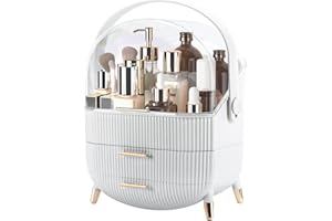 YGJT Makeup Organizer for Vanity, Make up Organizers and Storage, Cosmetics Skincare Organizers with Lid and Drawers, Cosmetic Display Cases for Countertop, Bathroom, Dresser, Ideal Gifts for Women(White)