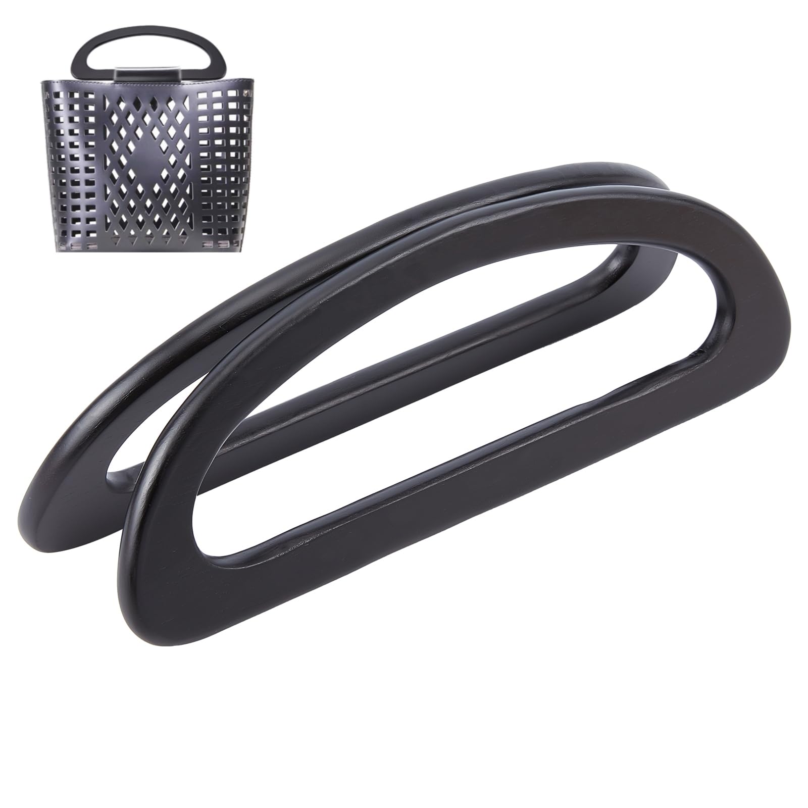 WADORN 2pcs Wooden D Shape Handbag Handles, Replacement Wooden Purse Handles for DIY Handmade Bag, 23.5x8.8 cm, Black