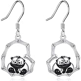 MONGAS Panda Earrings Sterling Silver Cute Animal Bamboo Heart Drop Dangle Earrings Panda Jewelry Gifts for Women