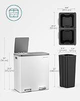 SONGMICS Dual Rubbish Bin 2-Compartment 30 L Pedal Lids 15 Bags White Grey view 5