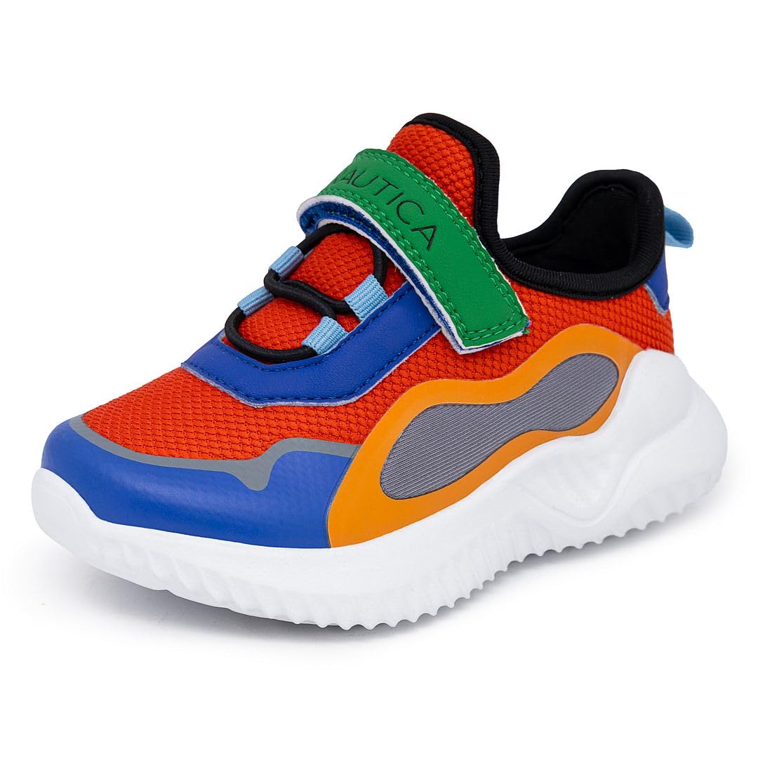 Nautica Kids' Boys' Girls' Athletic Sport Tennis Sneaker Running Shoe with Strap-Sharky-Orange Multi-7 Image