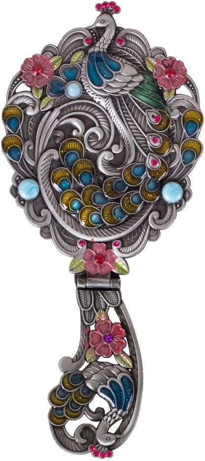 Moiom Vintage Style Foldable Oval Peacock Pattern Makeup Hand/Table Mirror (Antique Silver): Home & Kitchen