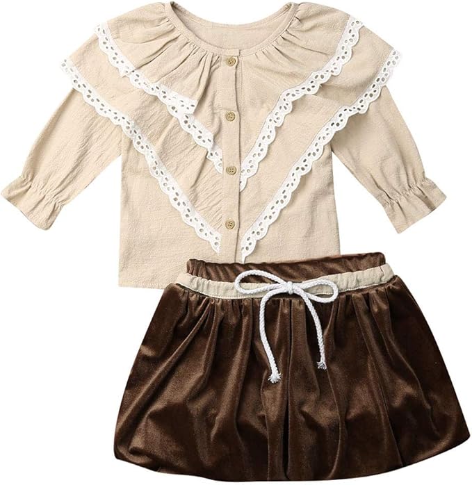 Kaizizi Ensemble De Vetements Pour Bebe Fille En Dentelle Florale A Manches Longues Avec Jupe A Bretelles Et Jupe En Coton Ensembles Vetements Eng Bouldermicrofinance Org