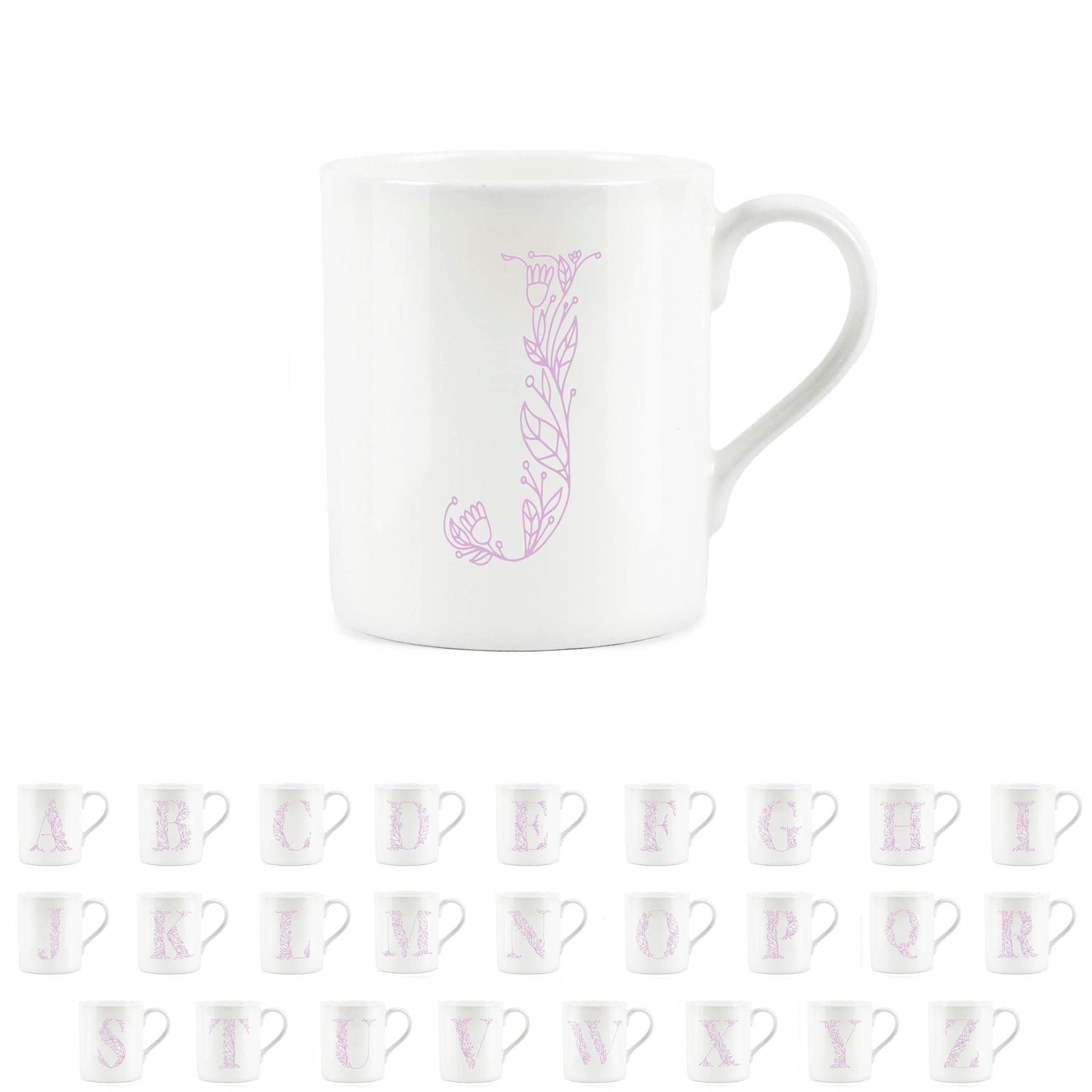 Purely Home Floral Pink Letter J Mug - Fine Bone China Small Coffee Tea Mug Present Personalised Initial Gift