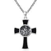 St. Christopher Necklace 925 Sterling Silver Cross Black Onyx Necklace Saint Christopher Pendant Gifts Medals for Men Women Religious Gifts