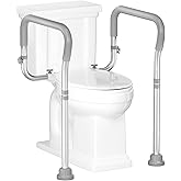 HOMLAND Toilet Safety Rail for Seniors with Adjustable Height & Width, Toilet Safety Frame with Handles, 350LB Toilet Support Rail for Handicap and Disabled, Grey