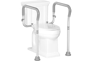 HOMLAND Toilet Safety Rail for Seniors with Adjustable Height & Width, Toilet Safety Frame with Handles, 350LB Toilet Support Rail for Handicap and Disabled, Grey