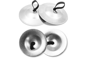 SNOMEL 4Pcs Finger Cymbals 5.3cm/2.1in, Finger Zills for Belly Dance, Brass Hand Cymbals, belly dancing cymbals, Dance Finger Musical Instrument for Dancer Party, Sagats (Silver)