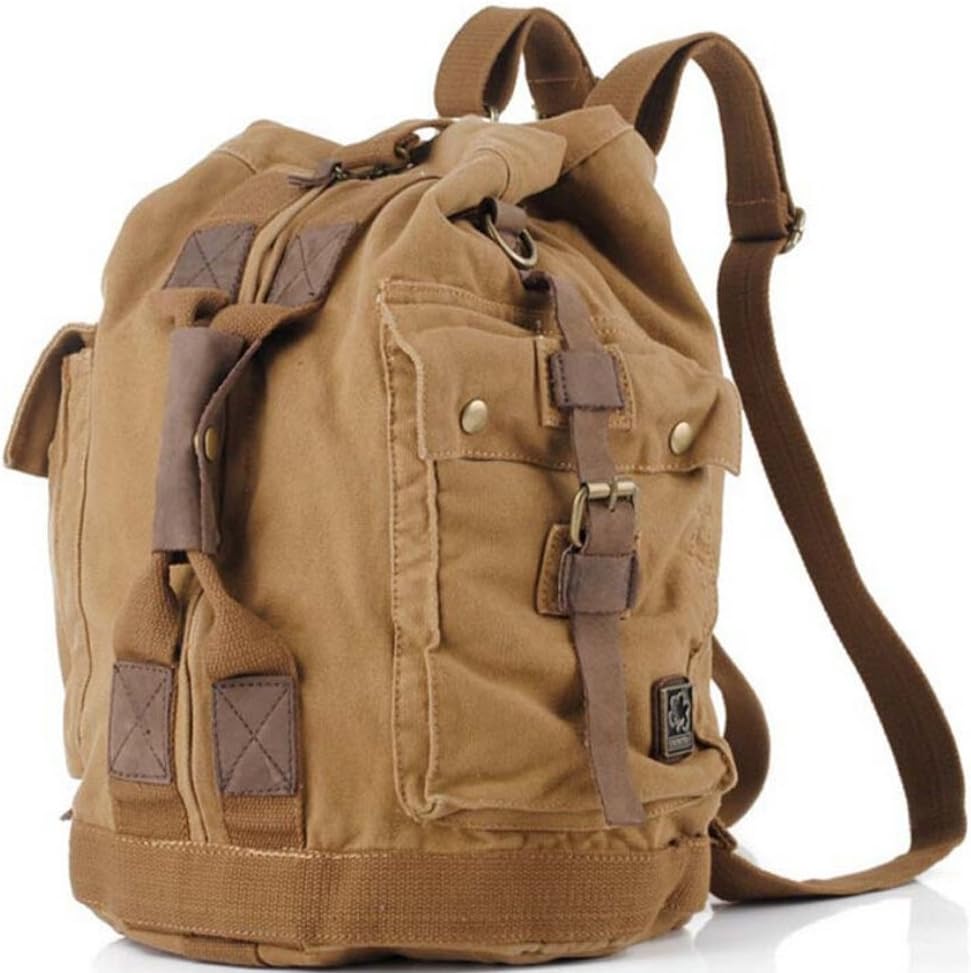 Tekon Vintage Military Canvas Leather Backpack Travel Rucksack Laptop Satchel Bag