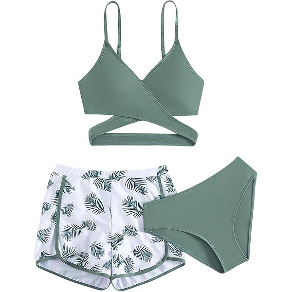 GRACE KARIN Girls 3 Piece Tankini Swimsuits - Purple Mermaid Print, Children's Bikini Set, 5-6 Years