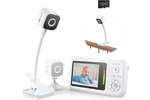 NUOTUN Baby Monitor with Camera and Audio, Baby Monitor No Wifi with Clip for Crib & Stand, Portable 2.8’’ HD Wireless Monitor 1080P Video, NightVision, VOX, 2-Way Audio, 32GB, Temp Sensor & Lullabies