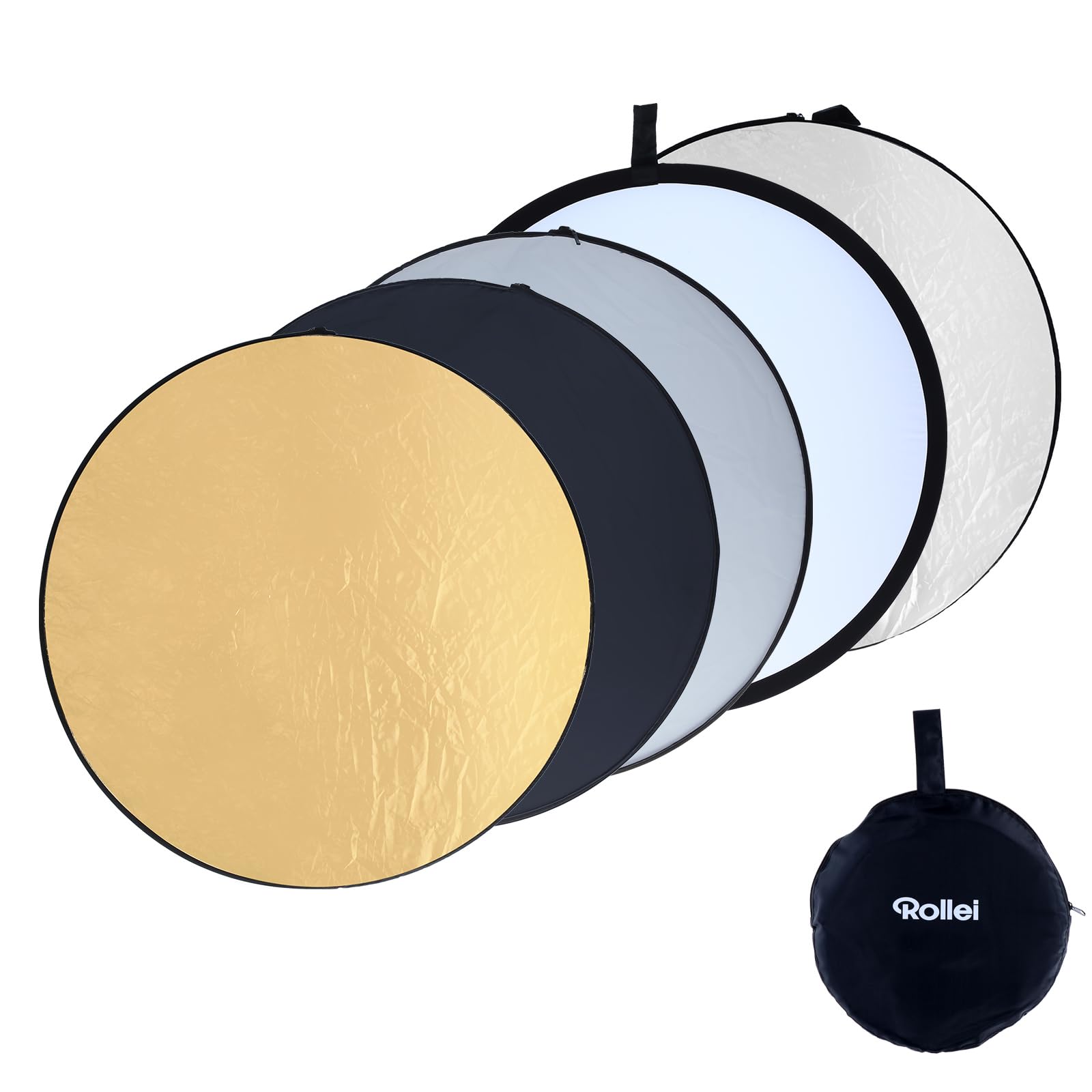 Rollei Pro 5 in 1 Collapsible Reflector 80 cm - Round collapsible reflector with different covers (Diffusor, Silver-, Gold-, White- and Black reflector), for portrait and product photography
