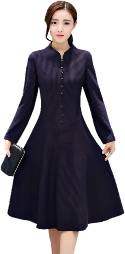 Amazon レディース ワンピース 無地 レトロ ワンピーススーツ フレアスカート スーツ ミセス フロントボタン スタンド襟 Vネック 細見せ 美シルエット 秋冬 Ol 通勤 大人感 ひざ下 ミモレ丈 上品 K9740 ワンピース チュニック 通販