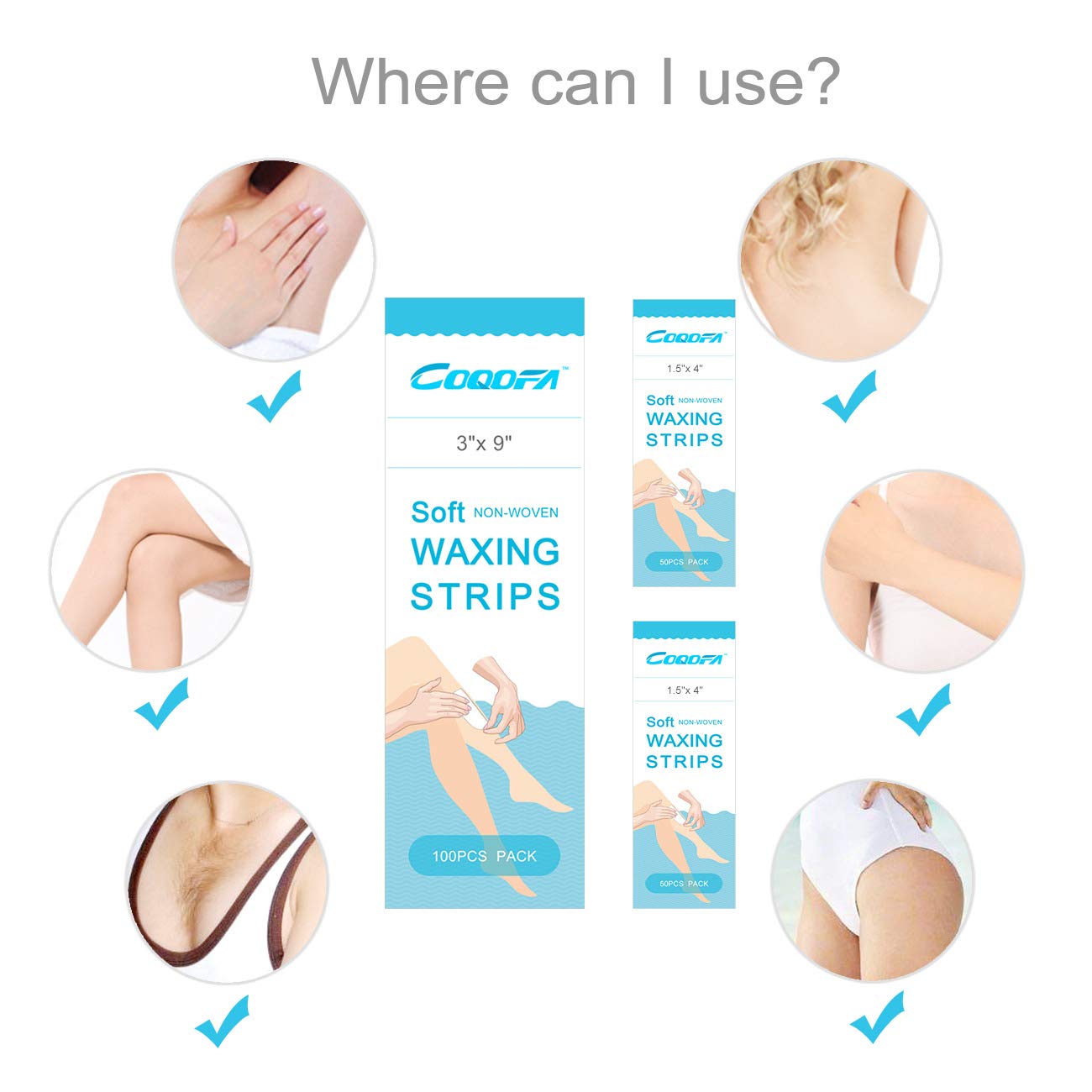 200 Pieces Non-Woven Hair Removal Wax Strips, Facial and Full Body Size (100 Large, 100 Small) & 100 Pieces Wooden Wax Applicator Sticks (50 Large, 50 Small)