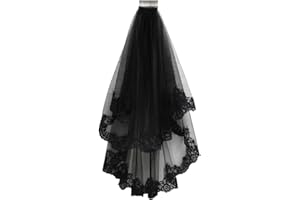 Patty Both Black Ribbon Edge Bridal Wedding Veils with Comb (black lace)