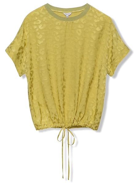 Short Sleeves And A Metallic Rib Crew Neck green leaft leopard