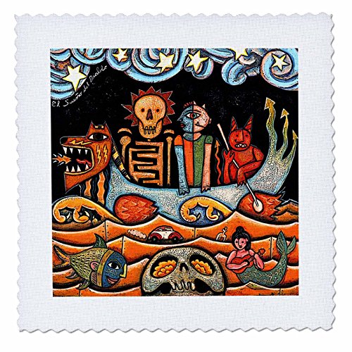 3dRose3dRose qs_21127_1 The Devil S Dream Folk Art Skulls Mexican Colorful Surrealism Quilt Square, 10 by 10-Inch