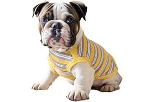 JcDuDoi Small Dog T-Shirt,Light weight Stretchy Striped Dog Clothes,Breathable Soft Sleeveless Dog Costume for Girl Boy Puppy, Chihuahua Yorkie Pet Pullover Outfit Cat Vest (Yellow, Small)