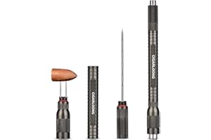 Hancigar 4-in-1 Cigar Punch Multifunctional Pouble Size Tool Stainless Steel Hole Cutter with Gift Box Gifts for Men (Color: Black and Gray)