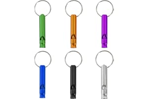 Kioiner 6 Pcs Aluminium Alloy Whistles, 6 Colors Emergency Survival Whistles, Sports Whistle with Keyring for Camping Hiking 