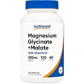 Nutricost Magnesium Glycinate + Malate (250mg) 120 Caps, High Absorption | With Vitamin D, Vegan, Gluten-Free, GMO-Free, 60 Servings