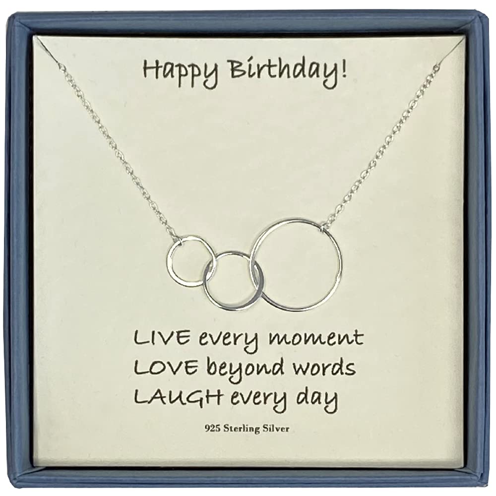 Strictly Gifts Happy Birthday Card with Necklace and message for Women Girls Mum Grandmother Sister Friend Girlfriend Wife (Entwined Circles)