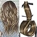 Tape in Hair Extensions Medium Brown with Strawberry Blonde Highlights Extensions Silky Straight Seamless Skin Weft Remy Real Hair Glue in Extensions 16