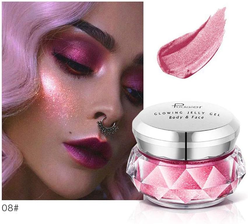Glowing Jelly Gel Highlighter for Body & Face, TO Build Three-dimensional Delicate Little Face, Shimmer Face Glow Eyeshadow Highlighter Bronzer Cream (08#)