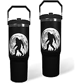 Bigfoot Tumbler with Handle Travel Mug Sasquatch Coffee Cup Big Foot Stainless Steel Bottle Gifts for Men Women Funny Bigfoot Glass Print (black, 30oz)