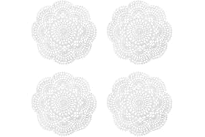 Phantomon 8 Inch Doilies Crochet Round Lace Doily Handmade Placemats 100% Cotton Crocheted Coasters, Pack of 4 (White)