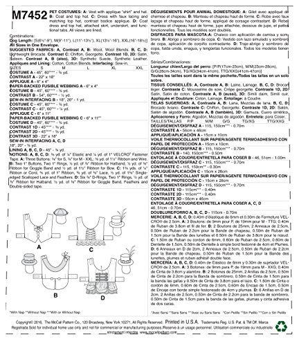 MCCALLS M7452 Steampunk Pet Costumes FOR DOGS with Hats SEWING PATTERN