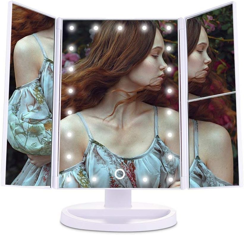 Buyerzone 3X/2X Magnifying Countertop Makeup Vanity Mirror with 21 LED Lights with Touch Screen, Dual Power Supply, 180-Degree Adjustable Rotation (Assorted Color)