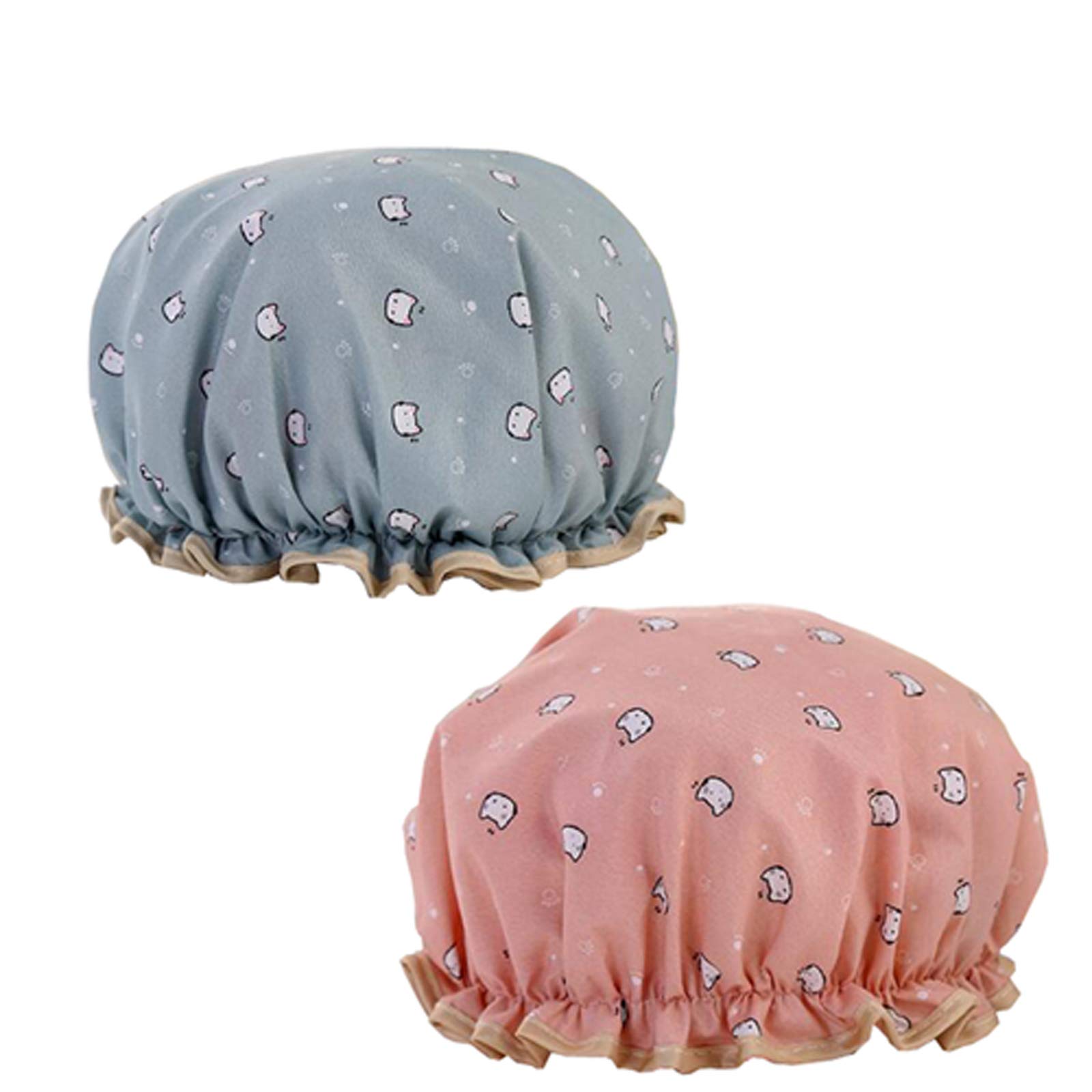 2 Pcs Double Layer Thick Shower Cap Waterproof Elastic Lightweight Bath Cap for Women Shower Spa Salon, Sleeping Cap, Make Up, Face Care