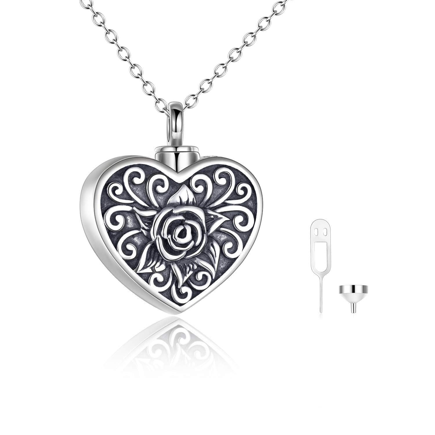 WINNICACA Ashes Cremation Necklace Urn S925 Sterling Silver Cremation Pendant for Dog Cat Pet Ashes Urn Rose Flower Necklace Jewellery for Christmas Gifts