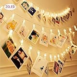 LED Photo String Lights 20 Clips Battery Powered Lights, Wedding Party Home Decor Lights for Hanging Photos, Cards and Artwork (8.2 Foot.) Warm White by Casabits Decor