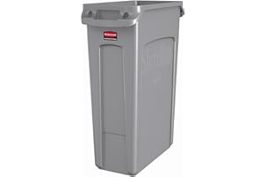 Rubbermaid Commercial Products Slim Jim Plastic Rectangular Trash/Garbage Can with Venting Channels 23 Gallon Gray