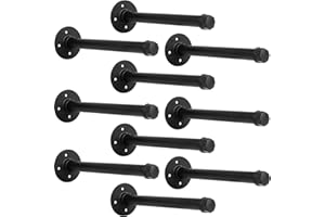 YCCO Industrial Pipe Shelf Brackets 10 Pack Wall Mount DIY Shelving Brackets 8 in Pipe Decor Wall Rustic Garment Rack Floating Shelf Bracket