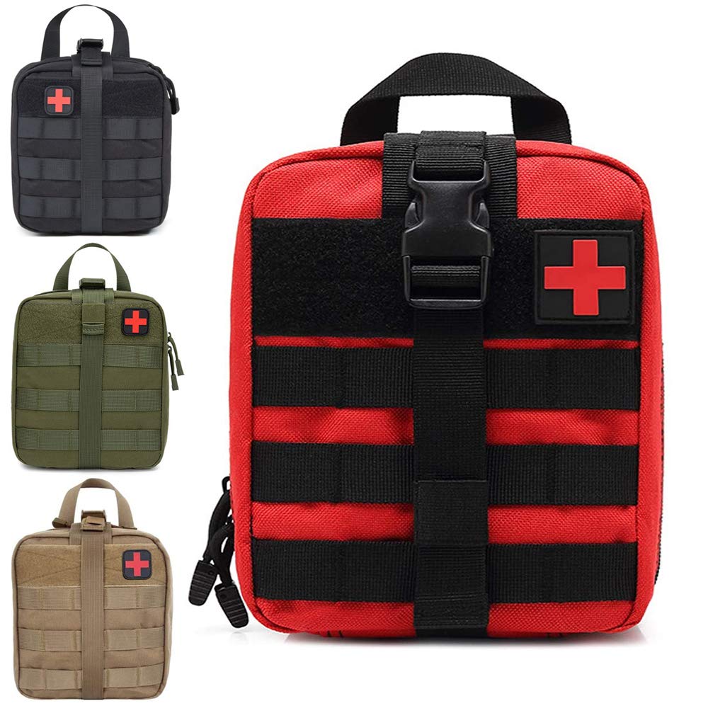 TF TOURFUN First Aid Pouch EMT MOLLE Medical Bags Rip-Away IFAK Tactical Utility Pack Military Emergency Kit for Outdoor Activities Medical Supplies 1000D Nylon (Empty Bag-Red)