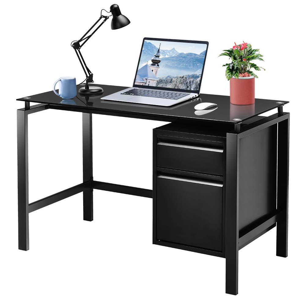 Computer Desk With Storage Drawer Under Desk 46 Black Home Office Desk Pc Table Desktop And Metal Frame Modern Simple Desk Space Saving Easy Assemble Buy Online In India At Desertcart In Productid Computer Desk With Storage Drawers