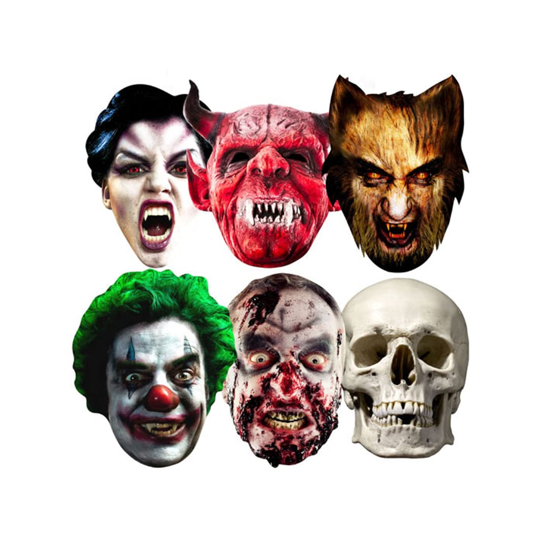 STAR CUTOUTS SMP69 Halloween Party Masks 6 Pack - (Clown, Skull, Vampire, Werewolf, Zombie and Devil) One Size