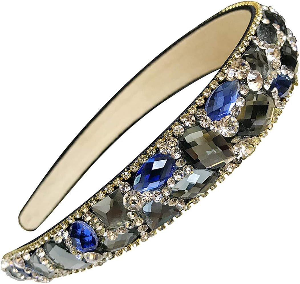 Fodattm Women Sparkle Rhinestone Crystal Wide-brimmed Headband Hairband High-grade Headwear Hair Hoop (Blue)