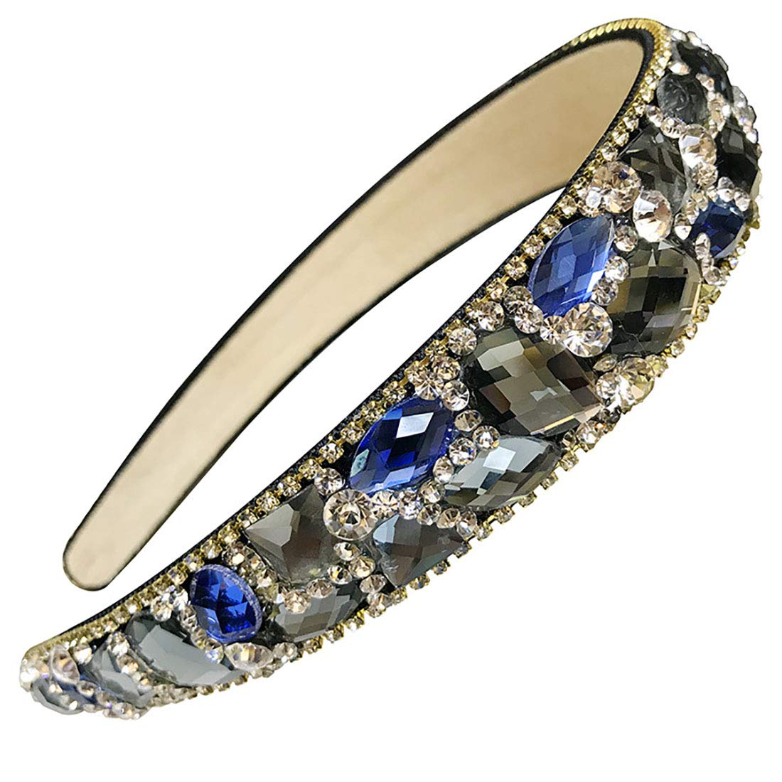 Fodattm Women Sparkle Rhinestone Crystal Wide-brimmed Headband Hairband High-grade Headwear Hair Hoop (Blue)