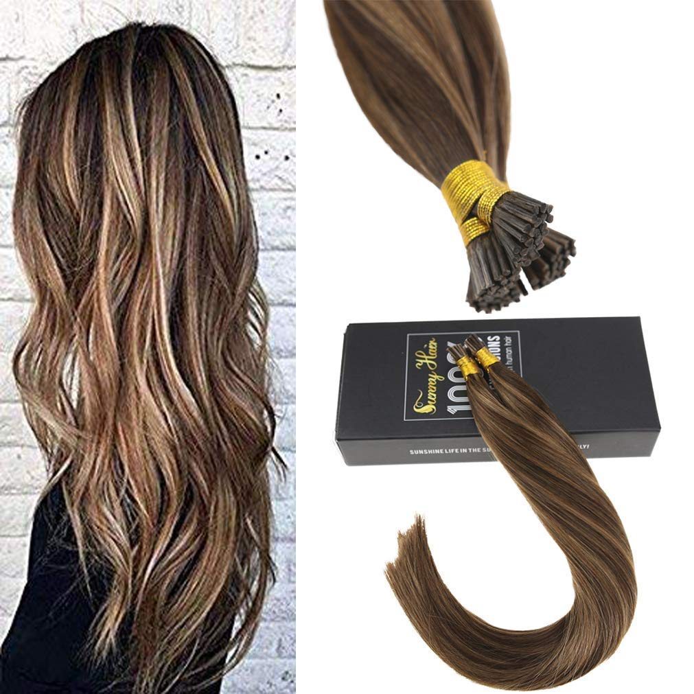 Sunny Dark Brown Mixed Caramel Blonde 4 27 Remy Stick Tip Hair