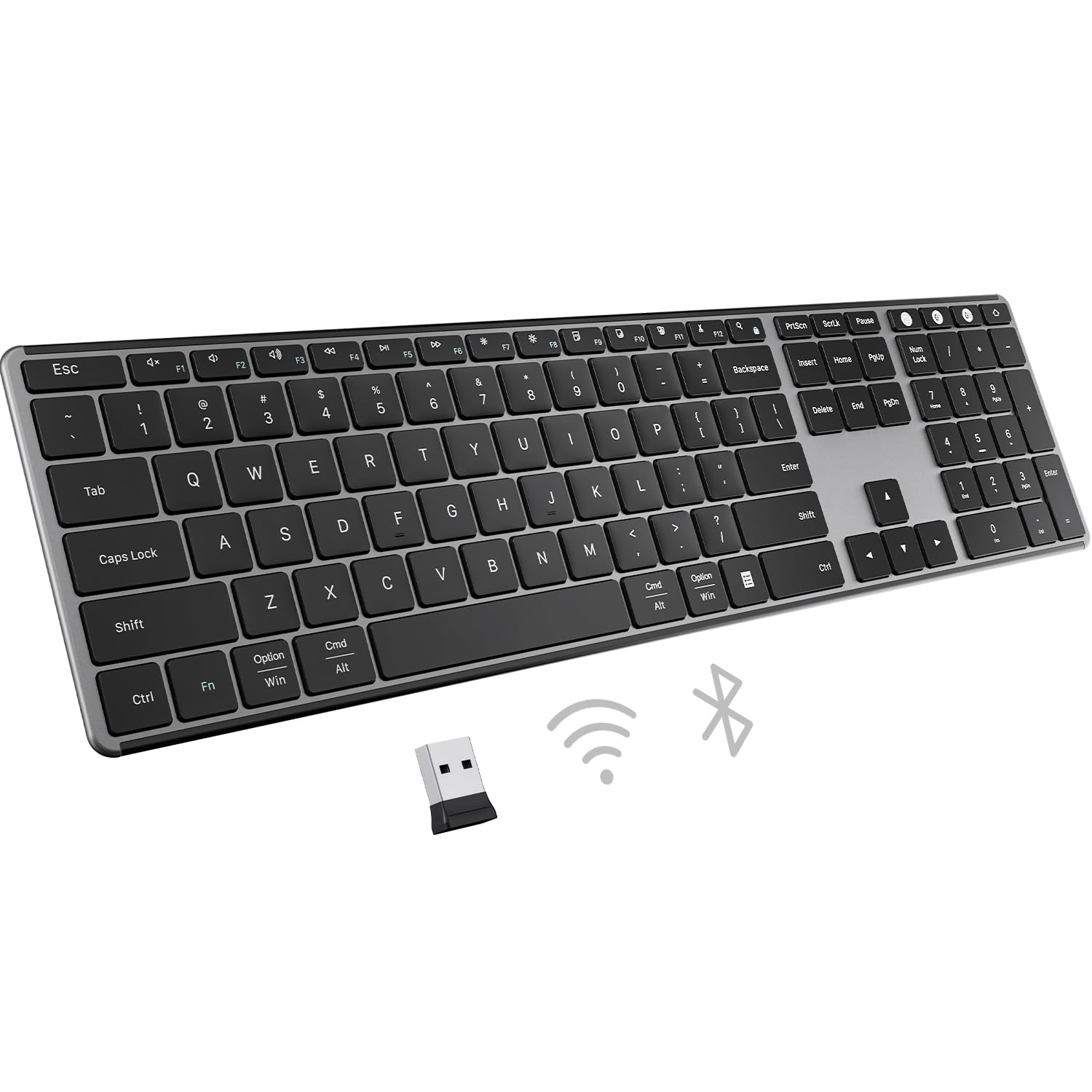 Photo 1 of AUSDOM 2.4G Wireless Bluetooth Keyboard Full Size, Quiet Slim Multi-Device Rechargeable Cordless QWERTY Keyboard with Number Pad, Low Profile Silent Flat Universal Keyboards for Computer/Mac/Windows
