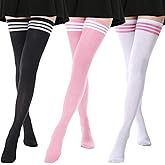 AQOKKA Extra Long Thigh High Socks for Women Striped Over Knee Thigh Socks Long Boot Thigh High Stockings Leg Warmers