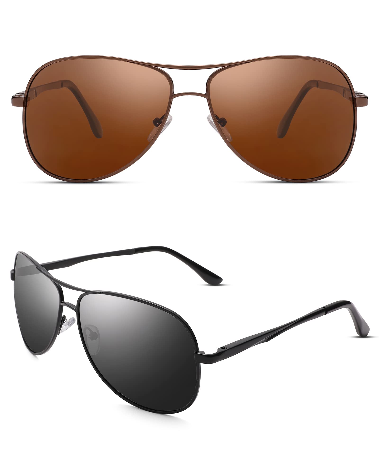 Polarized Aviator Sunglasses for Men Women UV Protection,62mm 2pack