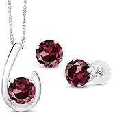 Gem Stone King 10K White Gold Red Rhodolite Garnet Pendant Earrings Jewelry Set For Women | 3.00 Cttw | Gemstone January Birthstone | Round 6MM | with 18 Inch Chain