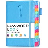 hi!SCI Password Keeper Book with Colorful Alphabetical Tabs, Hardcover Password Log-Book for Internet Password and Website Address, 5.8"×8.4" Password Notebook for Home Office (Blue)