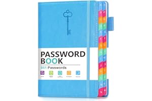 hi!SCI Password Keeper Book with Colorful Alphabetical Tabs, Hardcover Password Log-Book for Internet Password and Website Address, 5.8"×8.4" Password Notebook for Home Office (Turquoise)